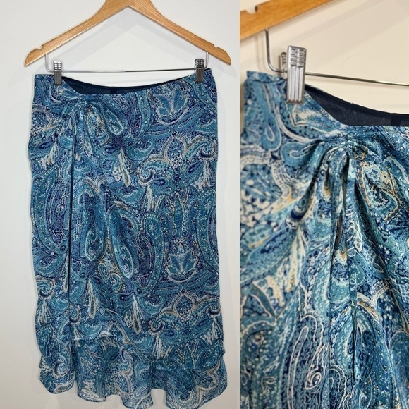 Emma James Blue Layered Paisley Print Midi Skirt (8) - Picture 1 of 7